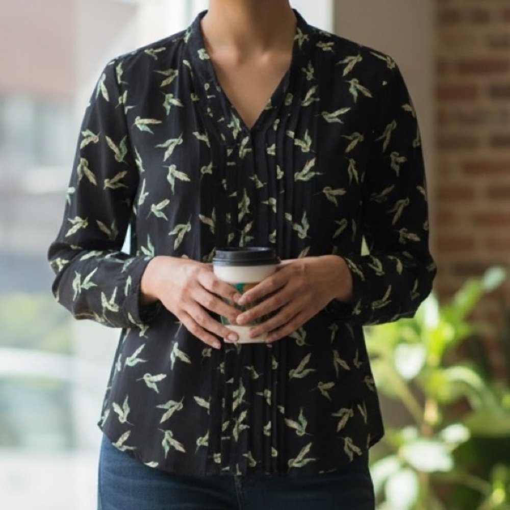 41 Hawthorn Black Top with Green Bird Pattern